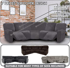 ULTICOR 7-Piece Sectional Sofa Covers, Velvet Stretch Reclining Couch Covers for Reclining L Shape Sofa, Thick, Soft, Washable (Dark Grey, 5 Seat Recliner Cover)
