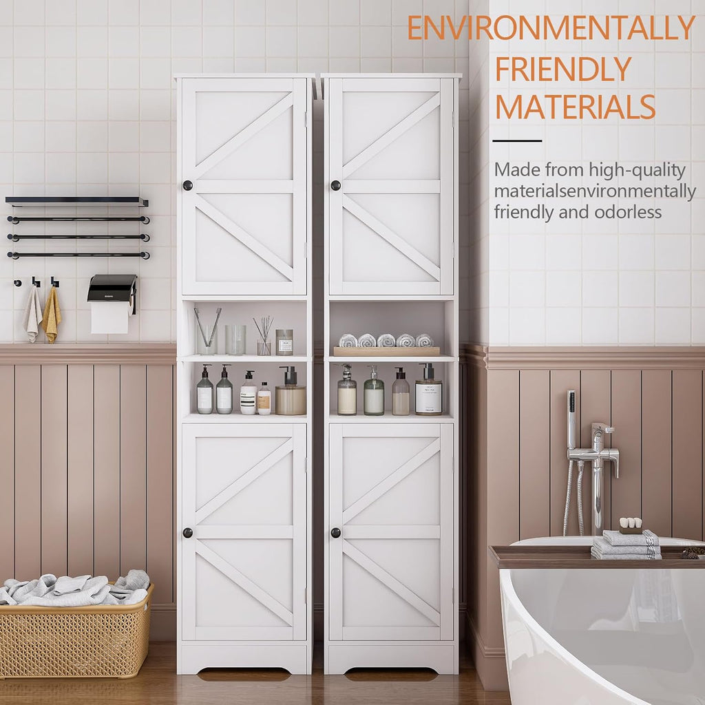 Viaozutis Tall Bathroom Storage Cabinet, Vertical Freestanding Organizer with Adjustable Shelf, Slim Design for Small Bathrooms, Towels & Toiletries Storage（White）