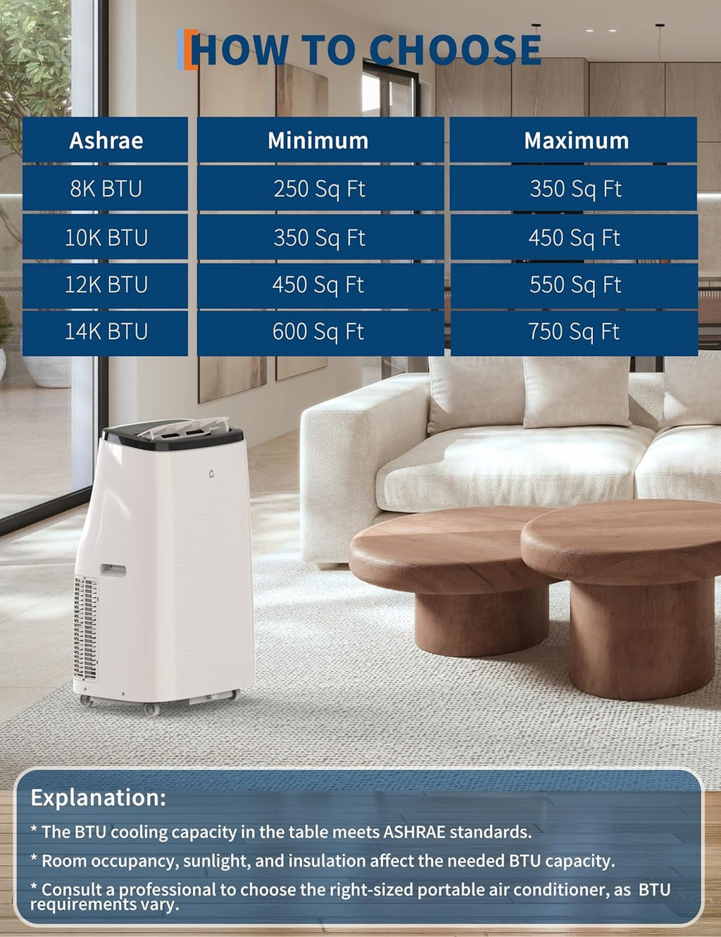 Towallmark 14,000 BTU 3-in-1 Portable Air Conditioner, Cooling, Dehumidifier & Fan, Ultra Quiet 48dB, Sleep Mode, Easy Install (16"-47" Windows), Quick Cooling for 600-750 Sq.Ft. Home, Office, APT