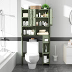 Meilocar Over The Toilet Storage Cabinet, 64.6" Tall Bathroom Organizer Space Saver with Toilet Paper Holder & Adjustable Shelf, Freestanding Wood Cabinet for Small Space, Green