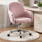 Warmiehomy Office Chair, Velvet Desk Chair for Home Office, Cozy Vanity Chair, Girl Cute Makeup Chair with Arm Rest for Bedroom Dressing Room (Blush Pink)
