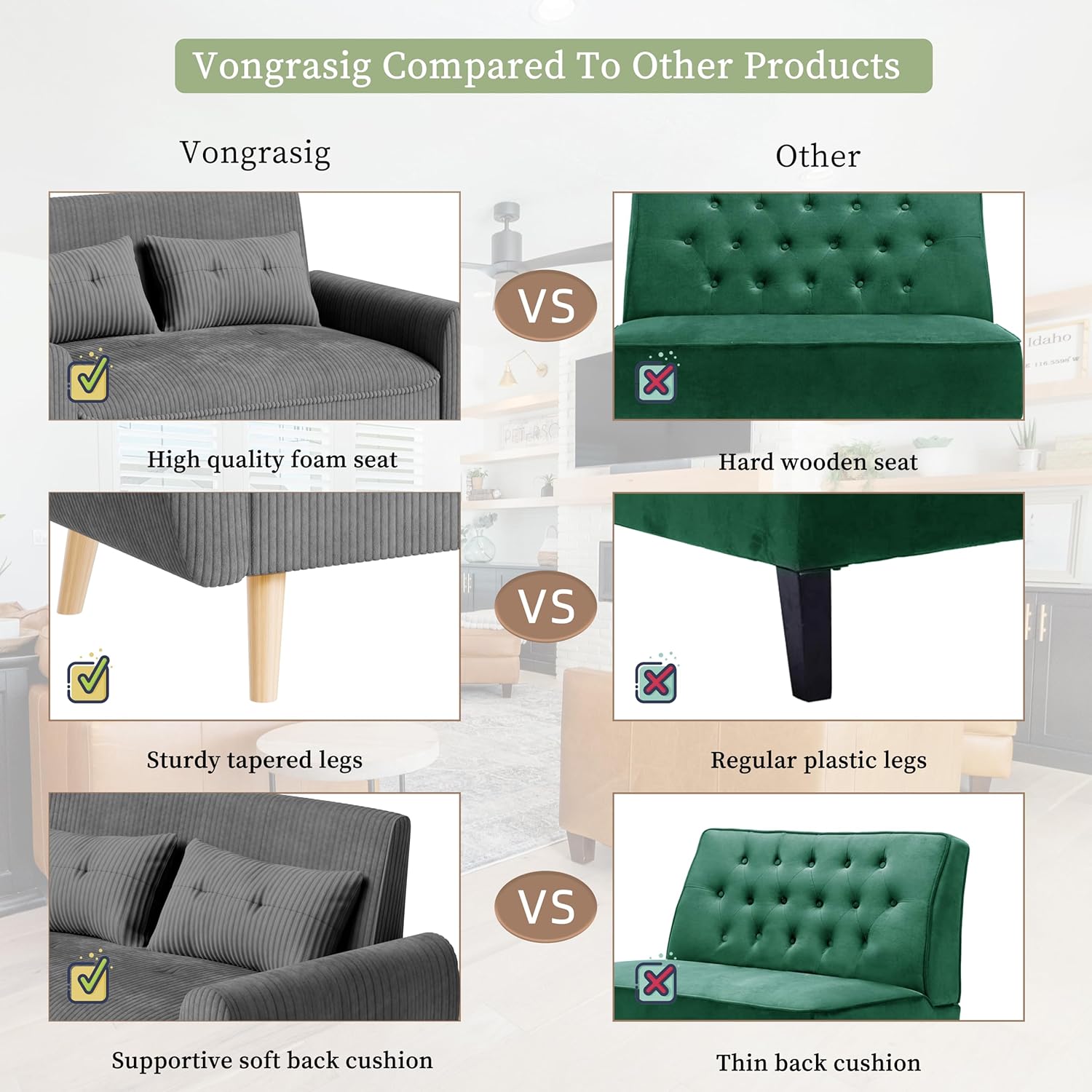 Vongrasig 48" Small Modern Loveseat Sofa, Mid Century Soft Corduroy Fabric 2-Seat Sofa Couch Tufted Love Seat with Back Cushions and Tapered Legs for Living Room, Bedroom and Small Space (Dark Gray)