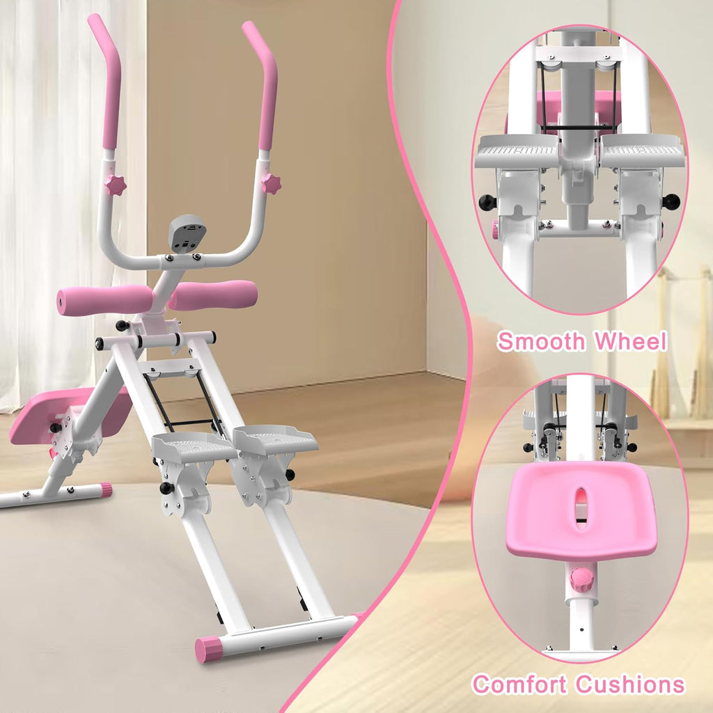 Multi-Function Full-Body Trainer, 2-in-1 Stair Stepper and Ab Machine, Pink, 300 LBS Capacity, LCD Display, Adjustable