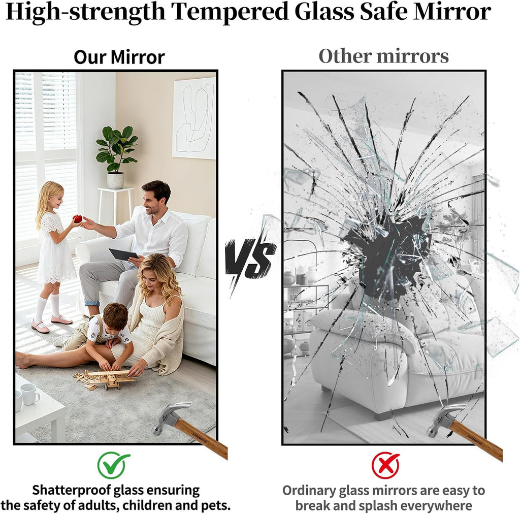 Full Length Mirror, 77"x38" Large Floor Mirror with Stand, Tall Full Body Mirrors for Bedroom, Hanging Mounted for Living Room Cloakroom, Aluminum Alloy Frame, Black