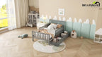 Bellemave Kids Full Size Bed Frame with Storage Drawers, Wood Full Bed Frames for Kids, Full Bed Frame with Headboard and Footboard for Boys Girls, No Box Spring Needed,Gray