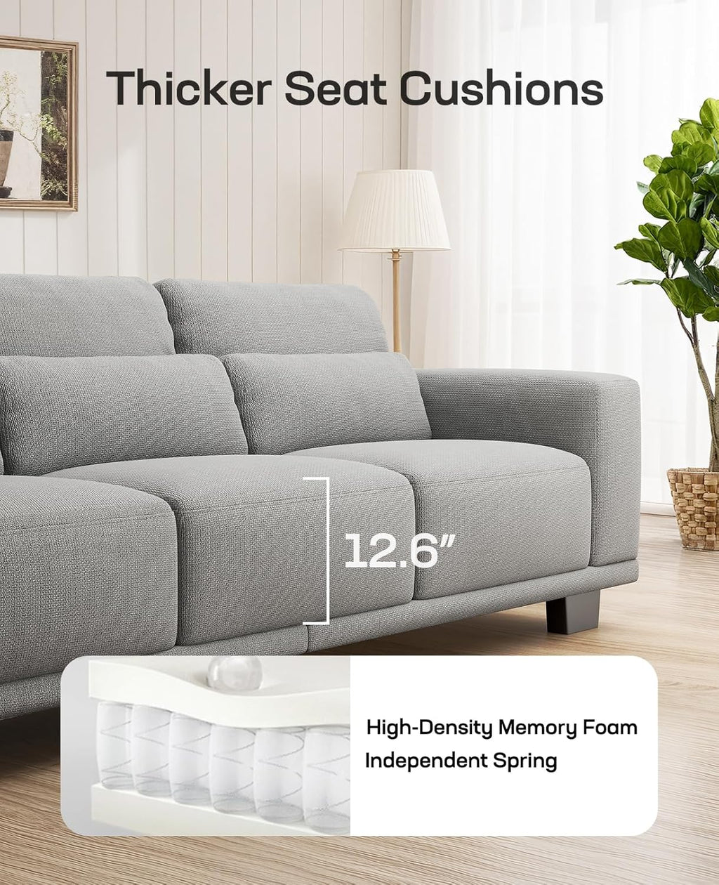 Marsail Single Seater Couch, 40 Inch Sofa with Deep Cushions, Modern Linen Fabric Sofas for Living Room, Comfy Upholstered Couch with Removable Washable Covers, Grey