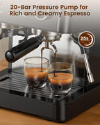 Kismile 20-Bar Espresso Coffee Machine with Built-in Grinder,Fast Heating System, Powerful Steam Wand for Silky Milk Foam, Large Removable Water Tank & Hot Water Function, Black