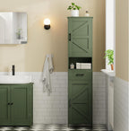 Homhedy 67" H Tall Bathroom Storage Cabinet with 2 Barn Doors and 1 Drawer, Narrow Storage Unit, Adjustable Shelves, Floor Cabinet for Bathroom, Living Room, Entryway, Kitchen, Green, (15.7" W)