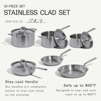 Made In Cookware | 10 Piece Stainless Steel Pot and Pan Set | 5 Ply Clad - Includes Stainless Steel Frying Pans, Saucepans, Saucier and Stock Pot W/Lid | Professional Cookware | Crafted in Italy