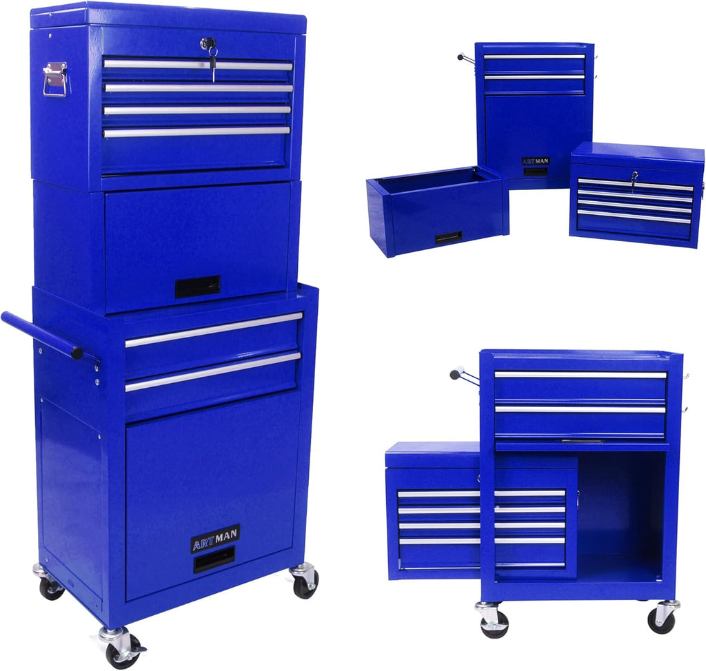 RYH 6 Drawers Rolling Tool Chest & Tool Box on Wheels | Heavy Duty Metal Cart with Ball Bearing Drawers | Fits US General Tool Box for Garage Storage(Blue, 6 Drawers 3 in 1/51.99" H × 20.87" W)