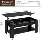 Yaheetech Modern Living Room 3 Pieces Table Sets, Lift Top Coffee Table and End Table Sets for Home and Office, Easy Assembly Accent Furniture with Hidden Compartment and Open Storage Shelf, Black