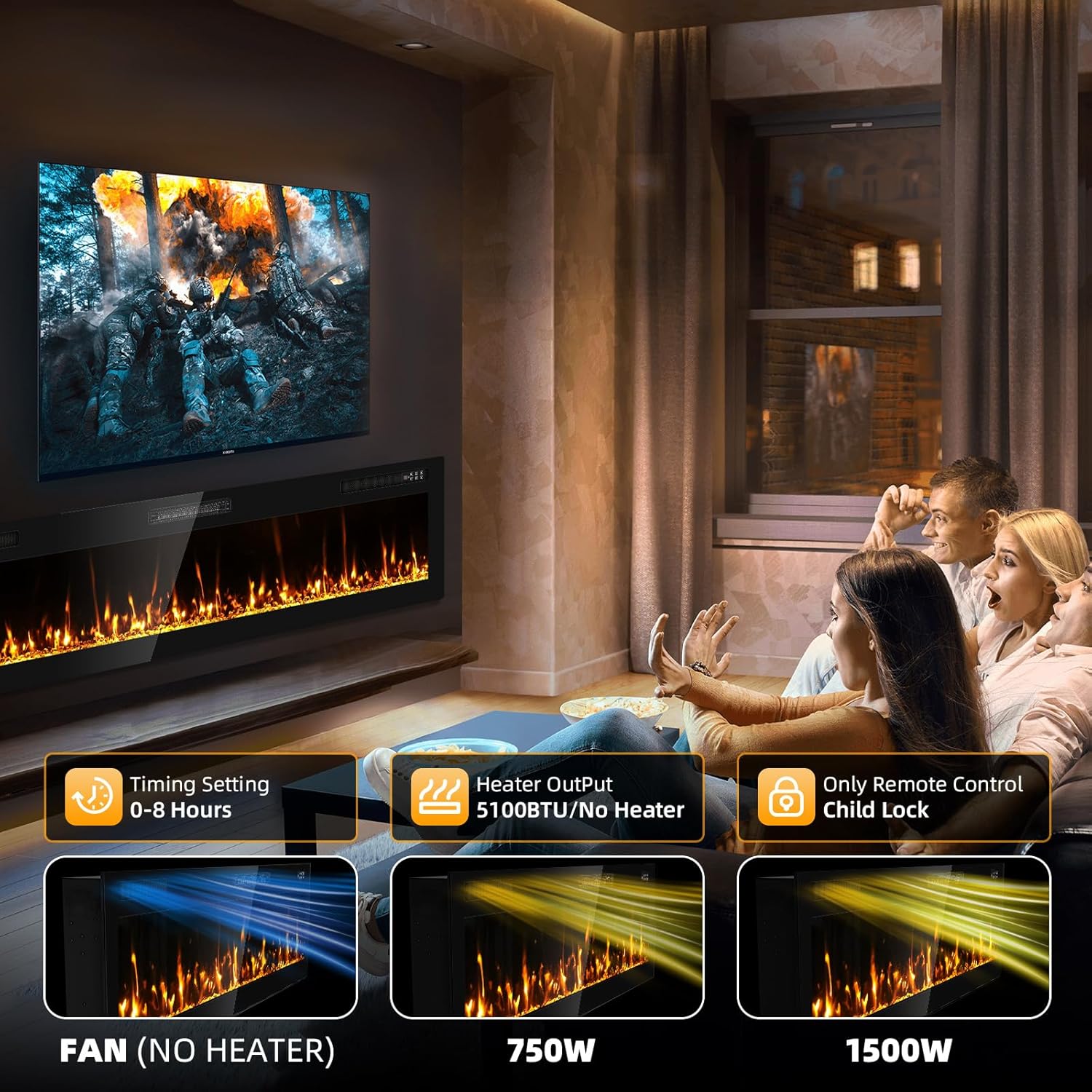 2025Upgraded 72” Recessed and Wall Mounted Electric Fireplace, Ultra Thin Narrow Beleze Fire Places with Remote Control, Screen Control,Adjustable Flame Colors and Speed