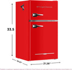 Frigidaire Retro Mini Fridge with Freezer & Side Bottle Opener-Small 2 Door Refrigerator for Office Bar or College Dorm Room-3.1 Cu Ft – 19”"D x 20.5" W x 33.5" H