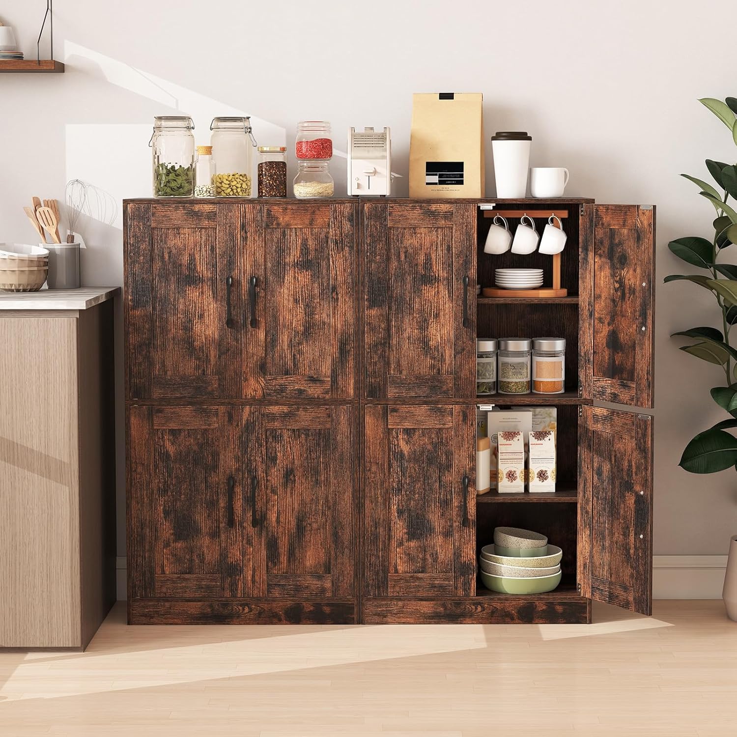 Giantex Bathroom Cabinet, 43.5” Storage Cabinet with Doors & Adjustable Shelves, Kitchen Pantry, Storage Organizer for Living Room Dining Room Study (Rustic Brown)