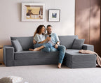 LINSY HOME Oversized Convertible Sofa Bed with 2 Pillows & Ottoman, Corduroy Boneless Couch Folding Modular Sleeper Sofa, L Shaped Couch Floor Sofa for Living Room Apartment, Upgrade Backrest (Grey)