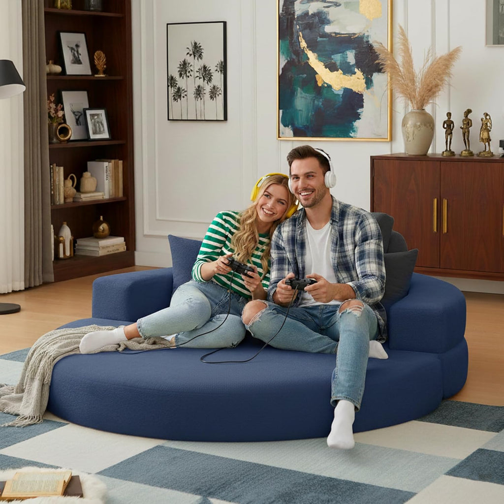 71" Boneless Couch Sofa Bed Oversized Round Couch 2-in-1 Foldable Floor Loveseat Sofa for Living Room and Apartment No Assembly.(Blue, 71")