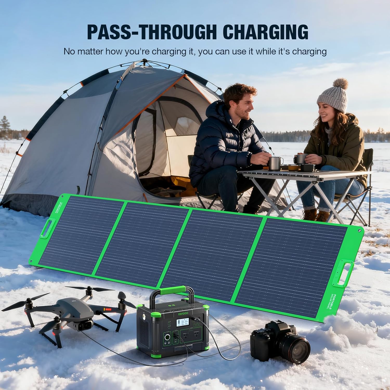 Portable Power Station 1000W (Peak 2000W)  999Wh Solar Generator  110V Pure Sine Wave AC Outlet with PD 60W USB-C Fast Charging  Outdoor Camping RV Van Home Backup Off-Grid Living