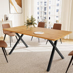 5-Piece Dining Table Set for 4-6 People, 63" MDF Kitchen Table with 4 Upholstered Chairs, Metal Legs for Dining Room, Kitchen(Oak Table+4 Brown Chairs)