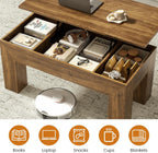 FABATO 41.7'' Lift Top Coffee Table, Wooden Rectangle Coffee Table with Hidden Storage, Large Center Table Adjustable Height Sofa Table for Living Room Office Apartment, Brown