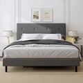 King Size Linen Bed Frame, Upholstered Platform Bed Frame with Adjustable Headboard, Wooden Slats Support, No Box Spring Needed, Easy Assembly, Grey