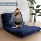 MAXYOYO Folding Sofa Bed, Floor Sofa Convertible Sleeper Chair with Washable Cover, Floor Couch Lounge Bean Bag Chair Bed for Living Room, Navy, 30x95 Inch