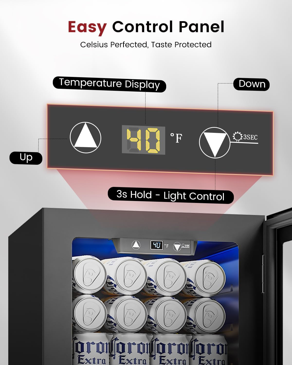 Feelfunn 24 Cans Beverage Refrigerator Cooler - Mini Fridge with Digital Temperature Control, Soda Wine Beer Drink Fridge - Small Refrigerator for Office Home Bedroom Dorm Bar, Black