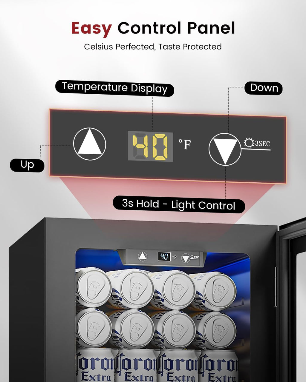 Feelfunn 24 Cans Beverage Refrigerator Cooler - Mini Fridge with Digital Temperature Control, Soda Wine Beer Drink Fridge - Small Refrigerator for Office Home Bedroom Dorm Bar, Black