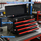 4 Drawers Tool Box, 21" Portable Steel Tool Chest with Top Tool Tray,Key Lock & Latch Closure,Liners,Handle,Ball Bearing Sides, Portable Tool Storage Organizer for Garage Workshop (Black)