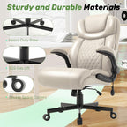 Office Chair, Big and Tall Executive Chairs with Lumbar Support for Back Pain, Breathable Desk Computer Chair with Adjustable Flip-up Armrests, Wide Cushion Swivel Home Office Chair Beigewhite