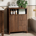VINGLI Bathroom Floor Storage Cabinet with 3 Drawers, Modern 32" Freestanding Short Storage Organizer with Fluted Door & Adjustable Shelf, 12 Inch Deep Walnut Wooden Console for Small Space
