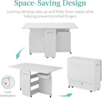 Best Choice Products Folding Dining Table, Multipurpose Space Saving Collapsible Drop Leaf Extension Desk w/Wheels, 3 Storage Shelves - White