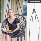 SUNCREAT Hammock Chair Hanging Macrame Swing with Hardware Kits, Max 330 Lbs, Handmade Knitted Mesh Rope Swing Chair for Indoor, Outdoor, Bedroom, Patio, Yard, Deck, Garden, Grey