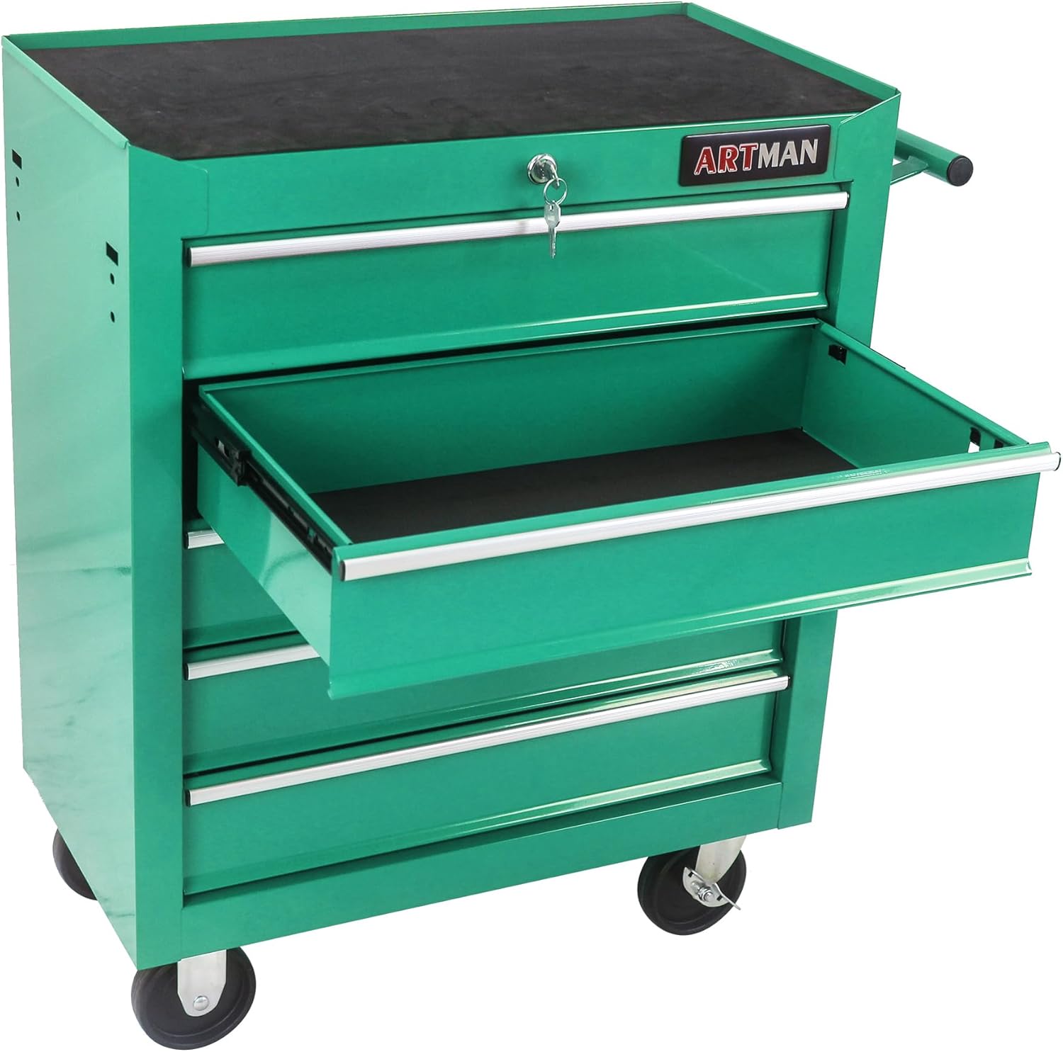 5-Drawer Tool Cart on Wheels, Drawers Rolling Tool Chest with Key Lock, Mobile Trolley Organizer Tools Box with Locking Wheels & Ball Bearing Drawers for Garage,Warehouse,Repair Shop (Green)