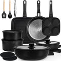 KIKCOIN Nonstick Pots and Pans Set 24 Pack - Kitchen Cookware Set with Detachable/Removable Handle - Cooking Pans Set with Frying Pans, Egg Pan - Stackable, Oven Safe, Induction Ready