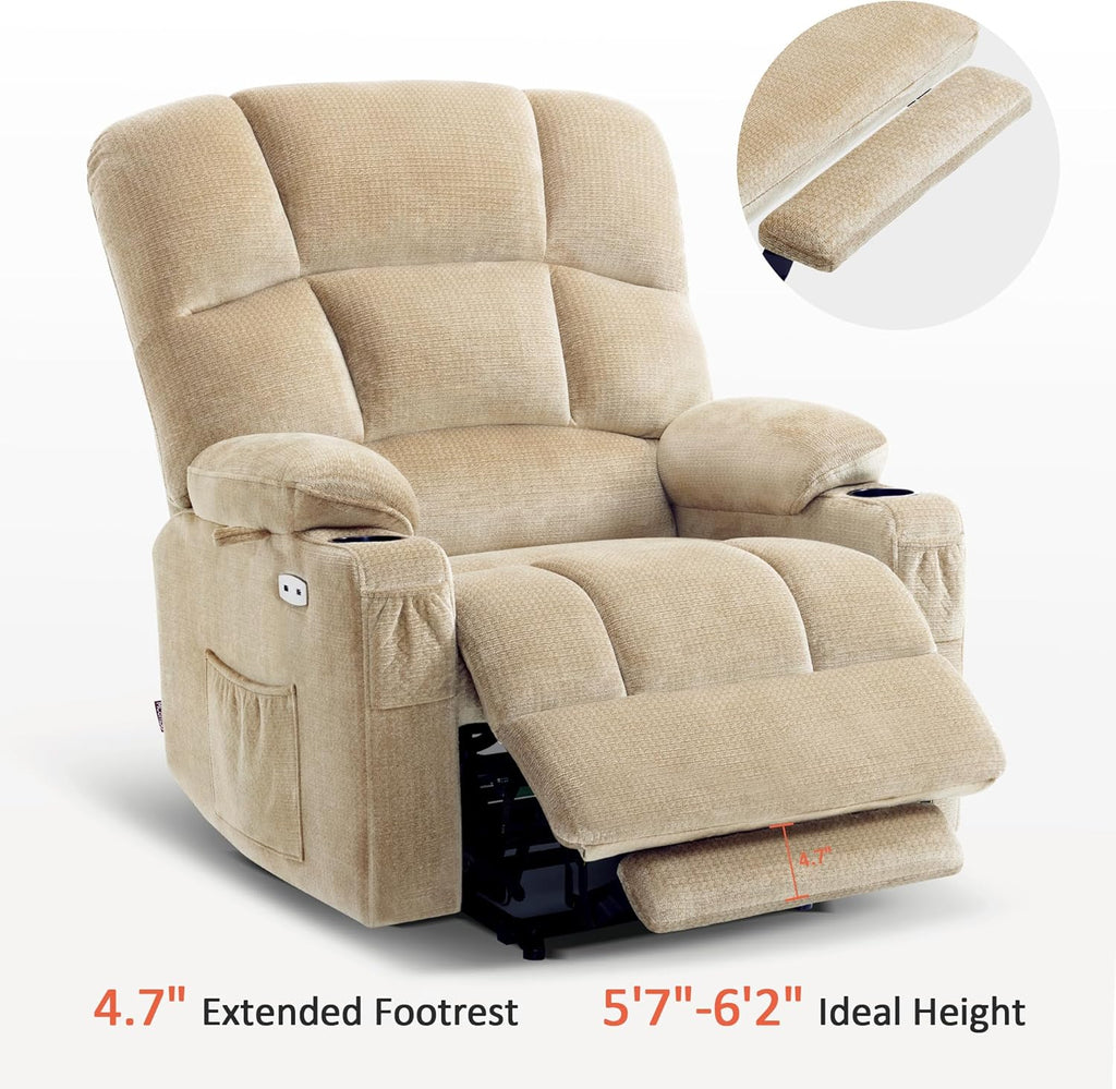 MCombo Oversized Dual Motor Power Lift Recliner Chair Sofa with Massage and Heat for Big Elderly People, Infinite Position, USB Ports, Fabric R7688 (Beige, Large-Oversize)
