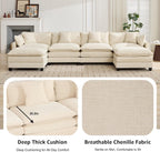113.8" Modern Cozy Sectional Couches for Living Room, Beige Chenille Comfy Cloud Couch Sectional, 3 Seater Couch for Living Room, Sofas para Sala, I Shaped Sofas & Couches (Beige, 3+0 Set)