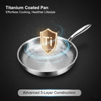 Pure Titanium Hammered Frying Pan with Lid, 10.2 Inch Skillet, No Coating Safe Cookware, Even Heat & Scratch Resistant for Steak, Eggs & Healthy Cooking