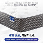 WanderRest 12” Cool Hybrid RV Mattress, Short Queen 60x74, Plush-Medium Gel Memory Foam & Pocketed Coil Bed for RV, Camper or Travel Trailer, Cooling Comfort, Made in USA