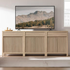 SICOTAS 58" Fluted Buffet Cabinet with Storage, Modern Farmhouse Sideboard with Drawers & 3-Level Adjustable Shelf, Handle-Less Coffee Bar Console Table for Kitchen Living Room Entryway, Light Oak