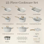 23Pcs Pots and Pans Set Non Stick, Kitchen Cookware Sets, Granite Induction Cookware Non Stick Cooking Set w/Frying Pans, Saucepans, Griddle, EggPan (White)