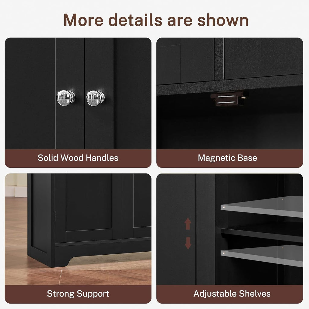 Iwell 57.8" H Tall Storage Cabinet with 2 Drawers & 2 Adjustable Shelves, Kitchen Cabinet with 4 Doors, Tall Cabinet for Living Room, Dining Room, Entryway, Black