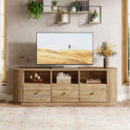 Tribesigns 70.87" TV Stand for TVs up to 80", Modern Curved Media Console with 3 Drawers and Open Storage, Fluted Entertainment Center for Living Room, Brown