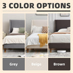King Size Upholstered Platform Bed Frame with Wingback Headboard, Linen Fabric & Wooden Slats Support, Modern Golden PVC Material Edge for Bedroom,No Box Spring Needed, Easy to Assemble, Beige
