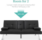 Best Choice Products Faux Leather Upholstered Modern Convertible Futon, Adjustable Folding Sofa Bed, Guest Bed w/Removable Armrests - Black