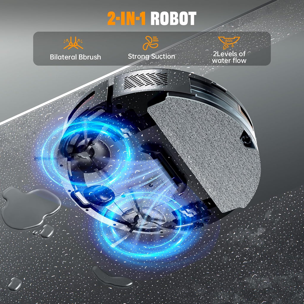 XIEBro 2 in 1 Robot Vacuum and Mop Combo, 6500Pa Suction, Robotic Vacuum Cleaner with 200 Min Runtime, Self-Charging, App/Alexa/Voice Control, Ideal for Hard Floor, Pet Hair, Carpet