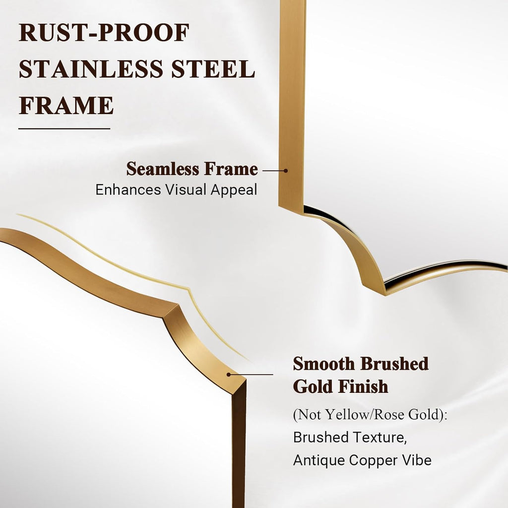 ANDY STAR 30"x40" Brushed Gold Bathroom Mirror, Large Rectangle Scalloped Mirror, Antique Brass Mirror in Rust-Proof Stainless Steel 1" Frame, Unique Wavy Design, Ideal for Home Remodel