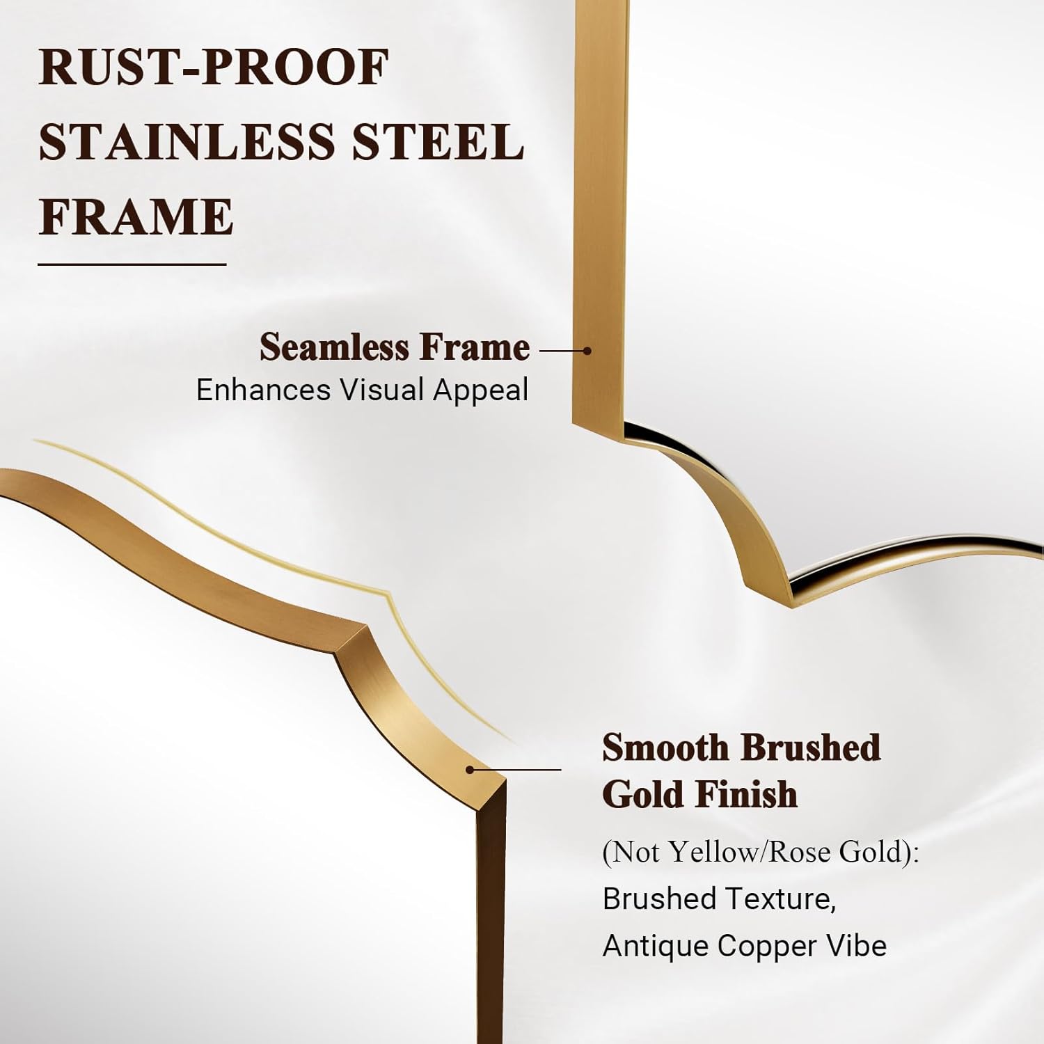 ANDY STAR 30"x40" Brushed Gold Bathroom Mirror, Large Rectangle Scalloped Mirror, Antique Brass Mirror in Rust-Proof Stainless Steel 1" Frame, Unique Wavy Design, Ideal for Home Remodel