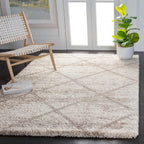 SAFAVIEH Hudson Shag Collection Area Rug - 9' x 12', Multi Ivory & Beige, Modern Trellis Design, Non-Shedding & Easy Care, 2-inch Thick Ideal for High Traffic Areas in Living Room, Bedroom (SGH281H)