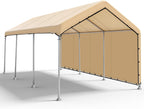 SIHAIAN 10 x 20 Ft Carport Replacement Canopy Cover with Sidewall(No Frame) Easy to Set up Carport Canopy, 500D Heavy-Duty Garage Top Tent Tarp Waterproof and UV Protected (Only Canopy Cover) Beige