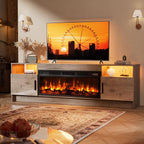 Fireplace TV Stand with 36" Fireplace Up to 80" TV, 70" Entertainment Center with LED Lights, Remote Control, TV Media Console with Storage Cabinets for Living Room, Grey